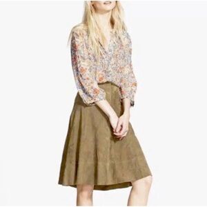 Joie Mylon Skirt Goat Suede Leather A-line Snap Taupe  Brown Boho Western L